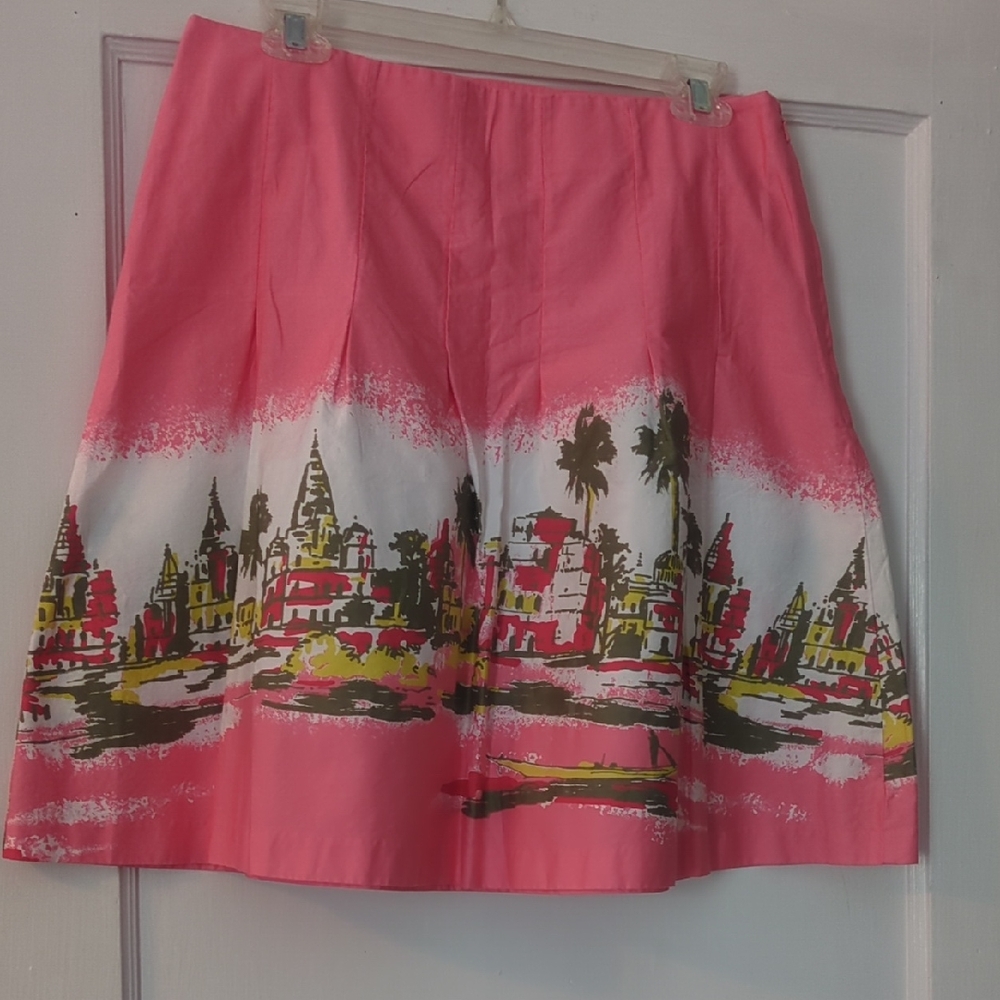 Old Navy Pink A-Line Skirt with Scenic Print